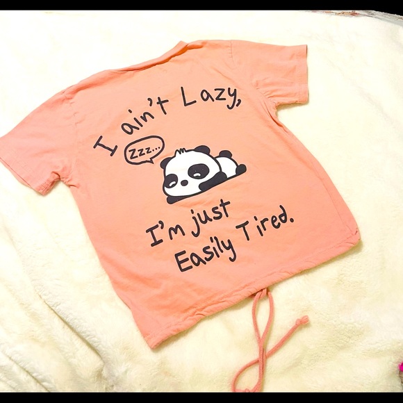 🌸 fire up I ain’t lazy panda drawstring crop top anime designer🌸 - Picture 1 of 3